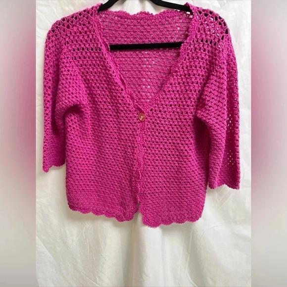 Women’s Size M Pink Lace 2/3 Length Sleeve Sweater - Picture 1 of 5